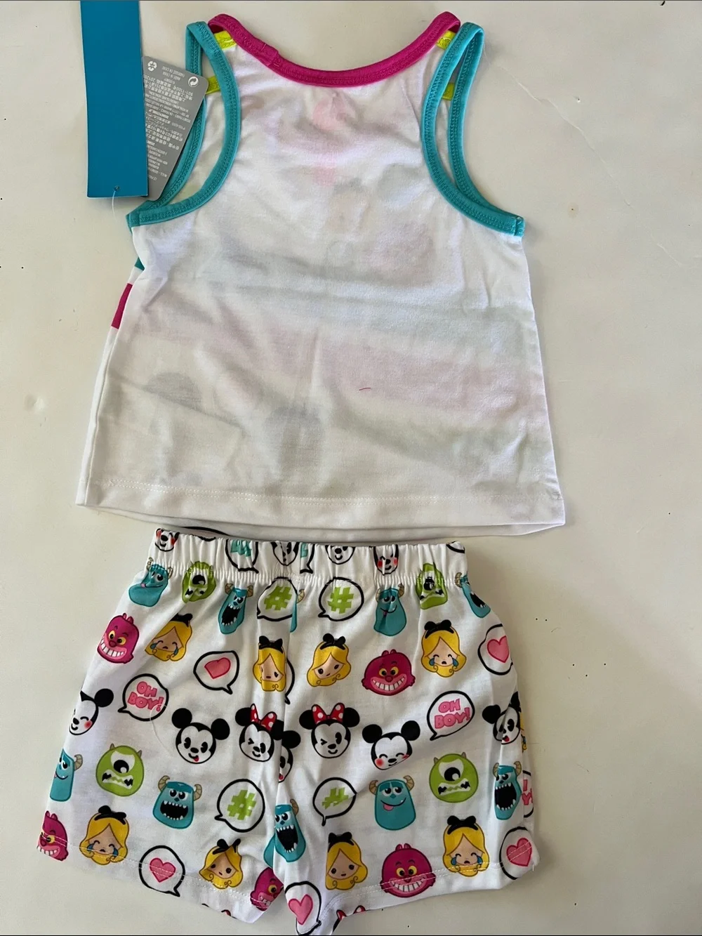 Disney Girls White Tank & Multicolor Mickey Emoji Pajama Set